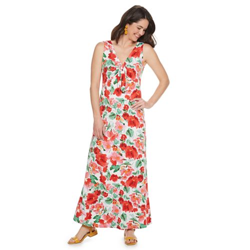 Women's Nina Leonard Floral Tie-Front Maxi Dress