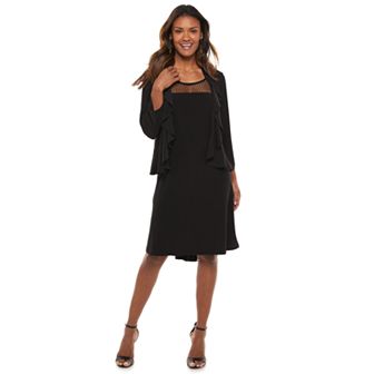 Women's Nina Leonard 2 pc Ruffle Bolero Dot-Chiffon Dress Set