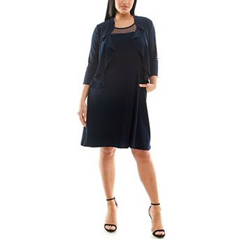 Women's Nina Leonard 2 pc Ruffle Bolero Dot-Chiffon Dress Set