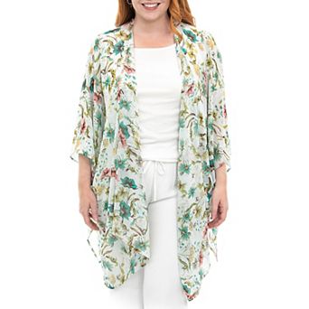 Women's Nina Leonard Floral Open-Front Kimono