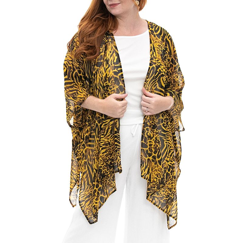 Women's Nina Leonard Floral Open-Front Kimono, Yellow Team