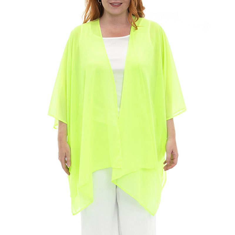 Women's Nina Leonard Floral Open-Front Kimono, Neon Yellow