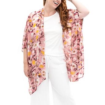 Women's Nina Leonard Floral Open-Front Kimono