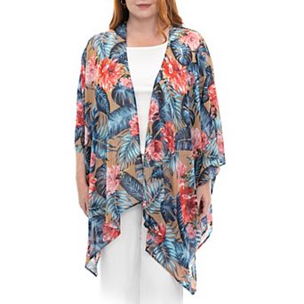 Women's Nina Leonard Floral Open-Front Kimono