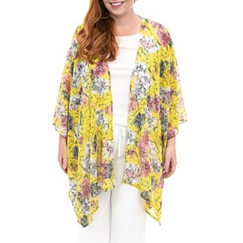 Women's Nina Leonard Floral Open-Front Kimono