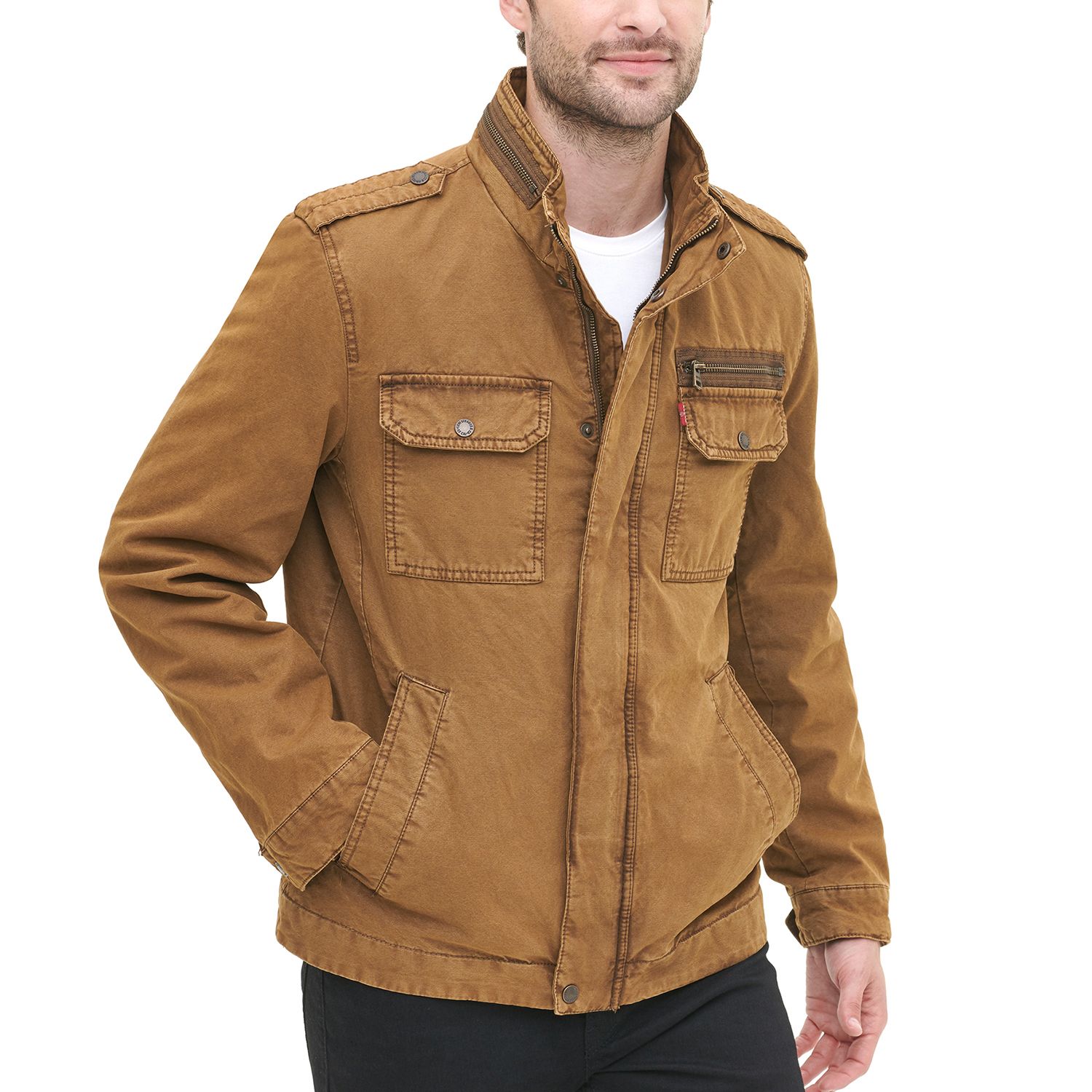 Washed Cotton Sherpa-Lined Military Jacket