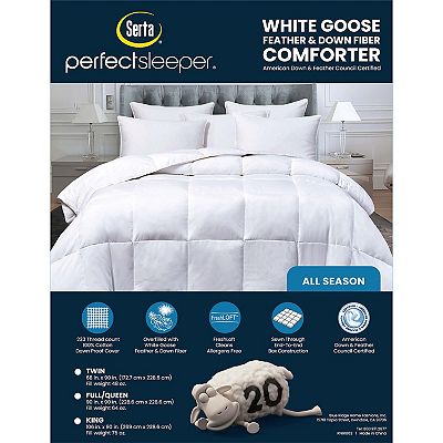 Serta White Goose Feather Down Comforter All Seasons Warmth