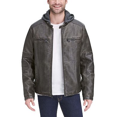 Men's Levi's® Faux-Leather Quilted Hooded Racer Jacket