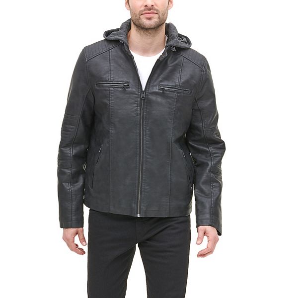 Men's Levi's® Faux-Leather Quilted Hooded Racer Jacket