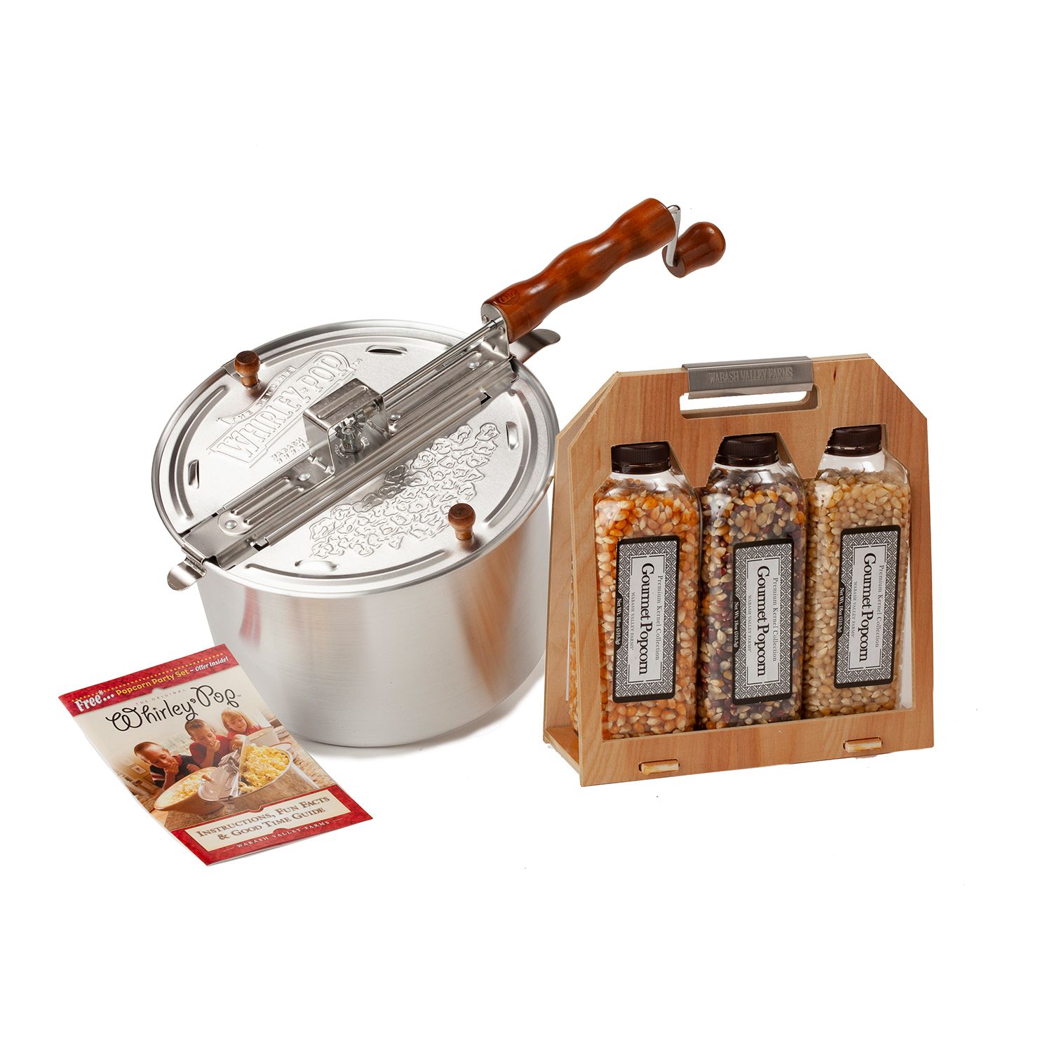 Wabash Valley Farms Retro Popcorn Popping Necessities Set with Stainless Steel Whirley-Pop