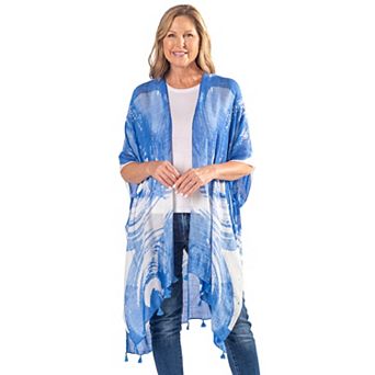 Women's Le Moda Linda Anderson Blue Wave Ruana with Tassels