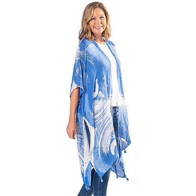 Women's Le Moda Linda Anderson Blue Wave Ruana with Tassels