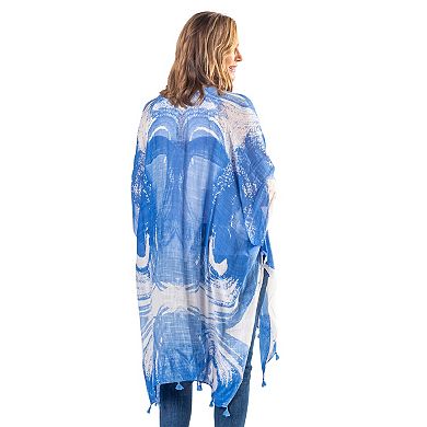 Women's Le Moda Linda Anderson Blue Wave Ruana with Tassels