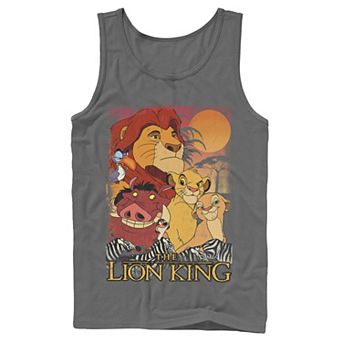 Men's Disney Lion King Happy Group Shot Sunset Vintage Poster Tank Top