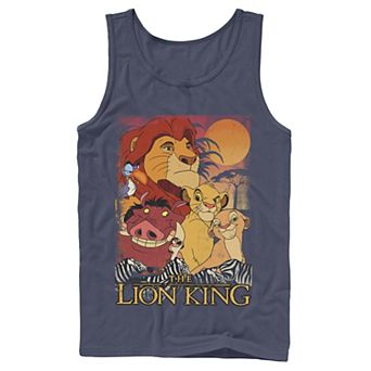Men's Disney Lion King Happy Group Shot Sunset Vintage Poster Tank Top