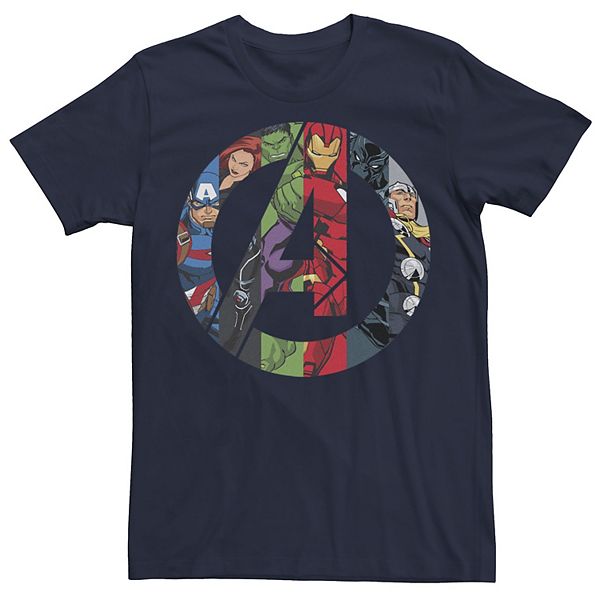 Men's Marvel Avengers Group Shot Comic Fill Logo Tee