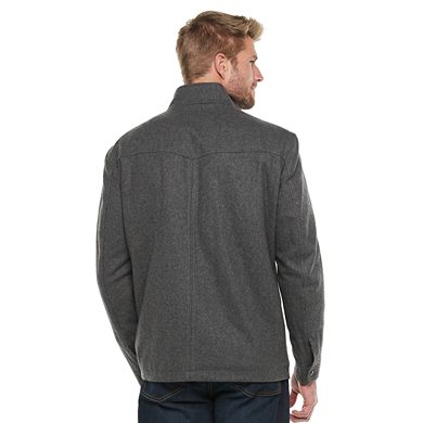 Men's Vintage Leather Wool-Blend Stand-Collar Jacket