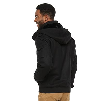 Men's Vintage Leather Wool-Blend Hooded Jacket