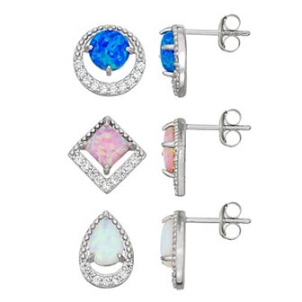 Argento Forte Sterling Silver Lab-Created Opal & Cubic Zirconia Earring Set