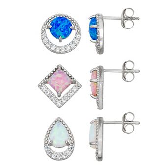 Argento Forte Sterling Silver Lab-Created Opal & Cubic Zirconia Earring Set