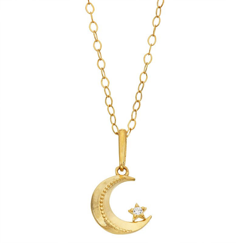 Forever Radiant 10k Gold Cubic Zirconia Moon Pendant Necklace, Womens, Si