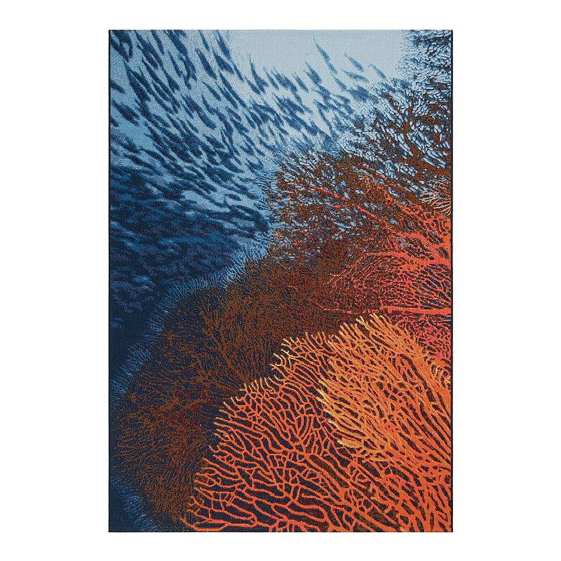 Liora Manne Marina Coral Indoor Outdoor Rug, Blue, 6.5X9.5 Ft