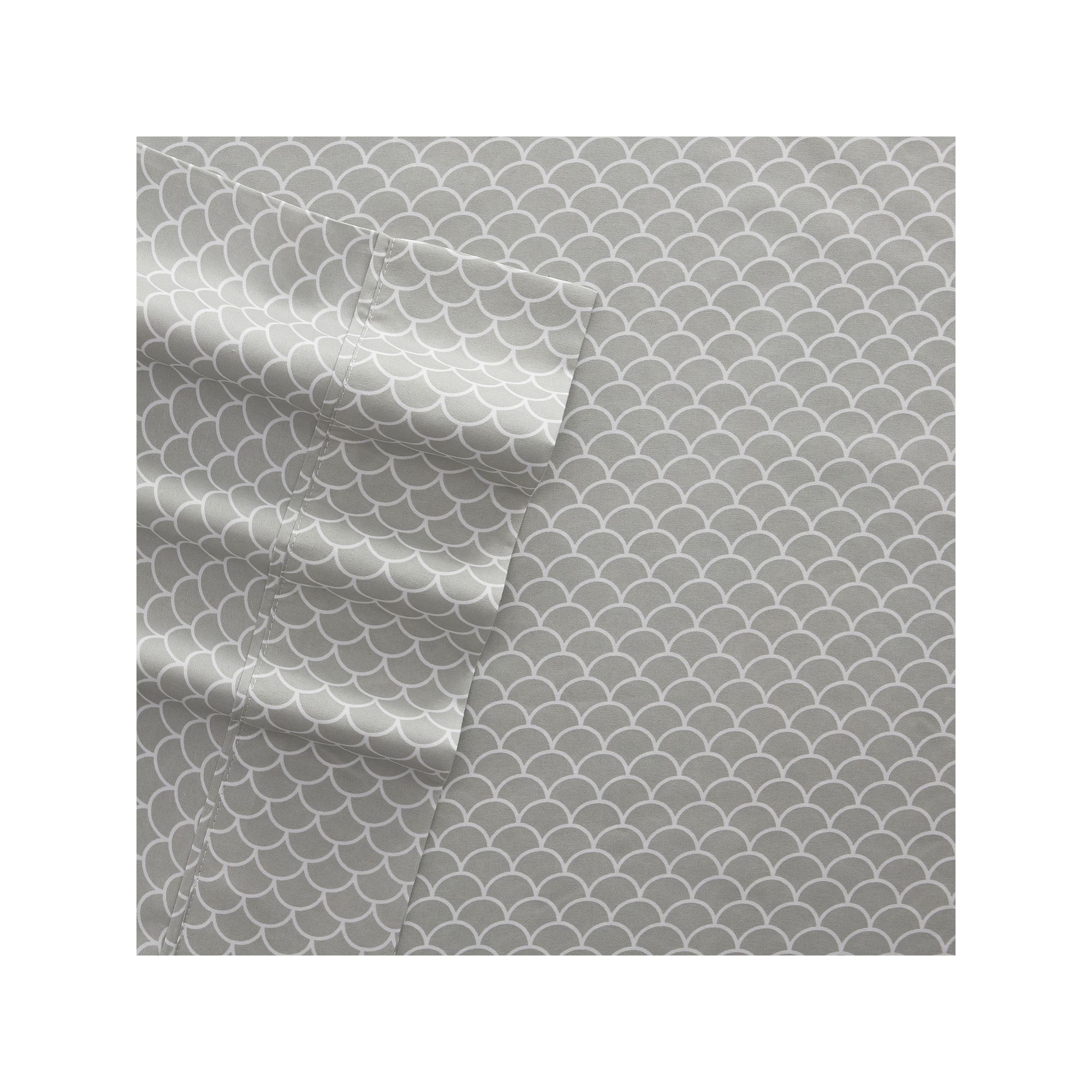 Home Collection Ultra Soft Scallop Printed Sheet Set, Gray Scallops