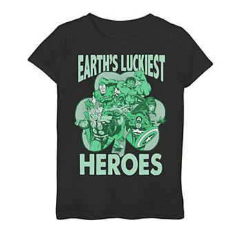 Girls 7-16 Marvel Avengers "Earth's Luckiest Heroes" Tee