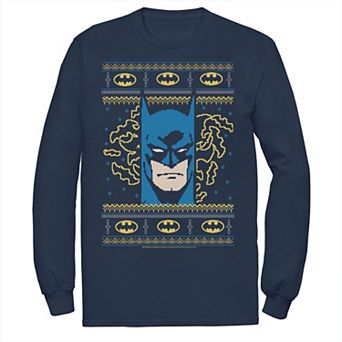Men's DC Comics Batman Face Christmas Sweater Style Tee