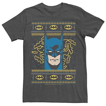 Men's DC Comics Batman Face Christmas Sweater Style Tee