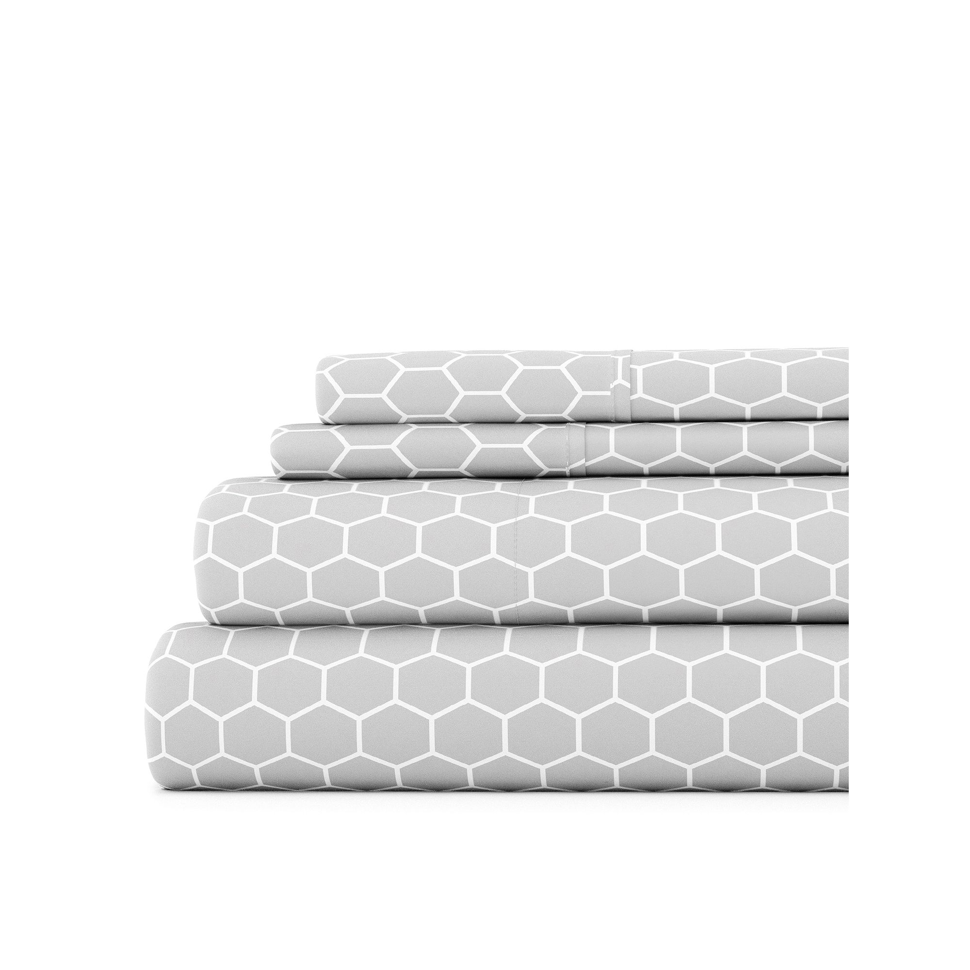 Home Collection Lines Patterned Sheet Set, Gray Honeycomb