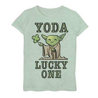 Girls 7-16 Star Wars Yoda "Lucky One" Cartoon St. Patrick's Tee