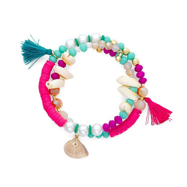 Sonoma Goods For Life Multi Colored Beaded Coil Bracelet with Tassels Shells