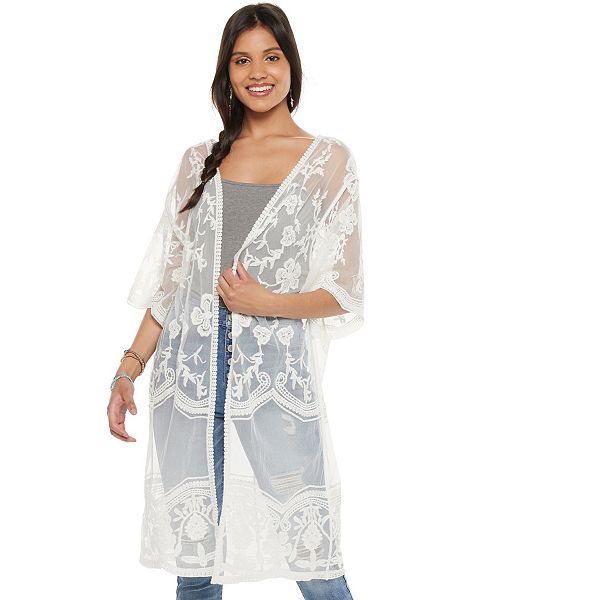 Women's SO® Tie-Front Sheer Floral Lace Kimono