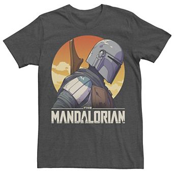 Men's Star Wars The Mandalorian Sunset Profile Portrait Logo Tee