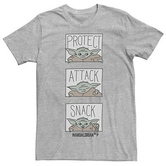 Men's Star Wars The Mandalorian The Child Protect Attack Snack Tee