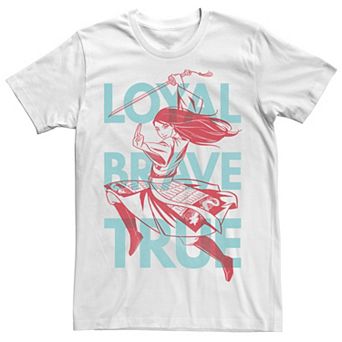 Disney's Mulan Live Action Loyal Brave True Text Overlay Men's Tee