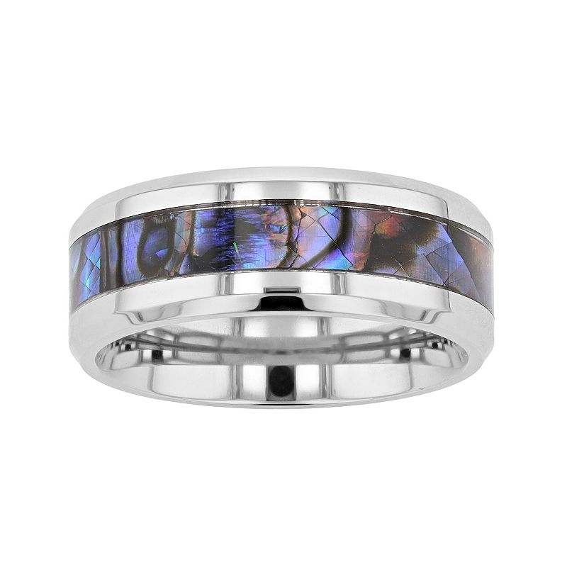 Mens Stainless Steel Abalone Inlay Ring, Size: 10, Purple