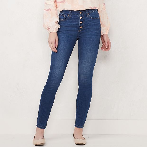 Women's LC Lauren Conrad High Rise 5-Pocket Skinny Jeans, Size: 0 T/Large, Med Blue