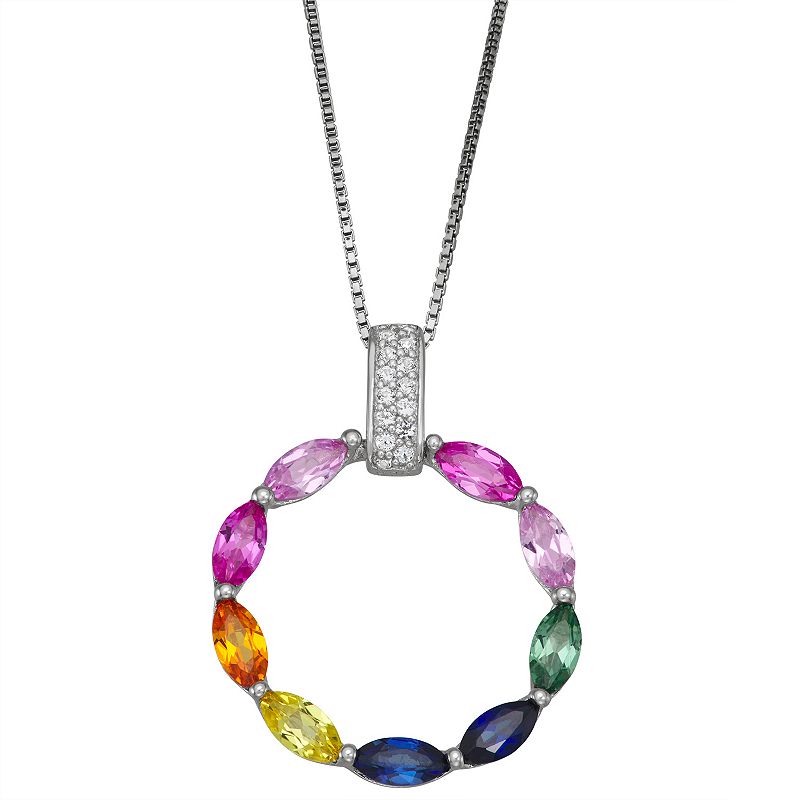 Sterling Silver Multi-Colored Lab-Created Sapphire Pendant Necklace, Women