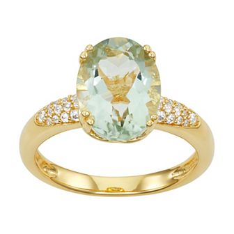 14k Gold Over Silver Green Quartz Ring
