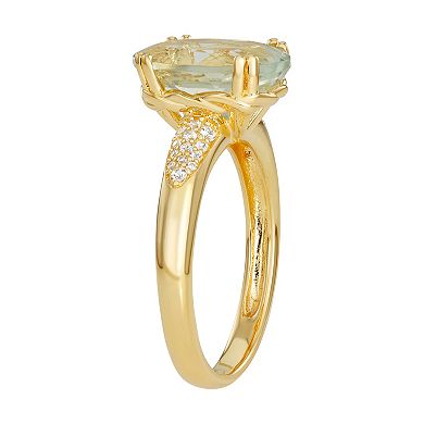 14k Gold Over Silver Green Quartz Ring
