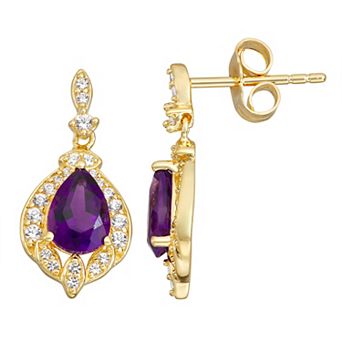 14k Gold Over Silver Amethyst Drop Earrings