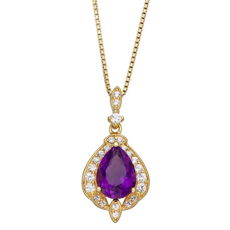 14k Gold Over Silver Amethyst & Lab-Created White Sapphire Pendant Necklac