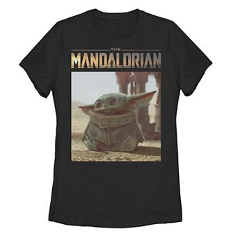 Juniors' Star Wars The Mandalorian The Child aka Baby Yoda Portrait Logo Graphic Tee