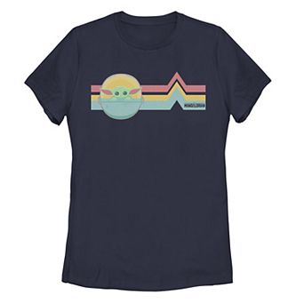 Juniors' Star Wars The Mandalorian The Child aka Baby Yoda Rainbow Lines Graphic Tee