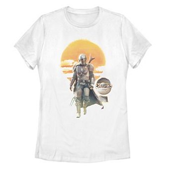Juniors' Star Wars The Mandalorian The Child aka Baby Yoda Sunset Walk Portrait Graphic Tee