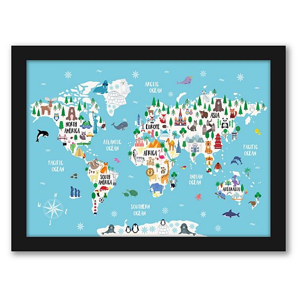 Americanflat Animal World Map Framed Wall Art