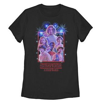 Juniors' Stranger Things Group Shot & Fireworks Poster Tee