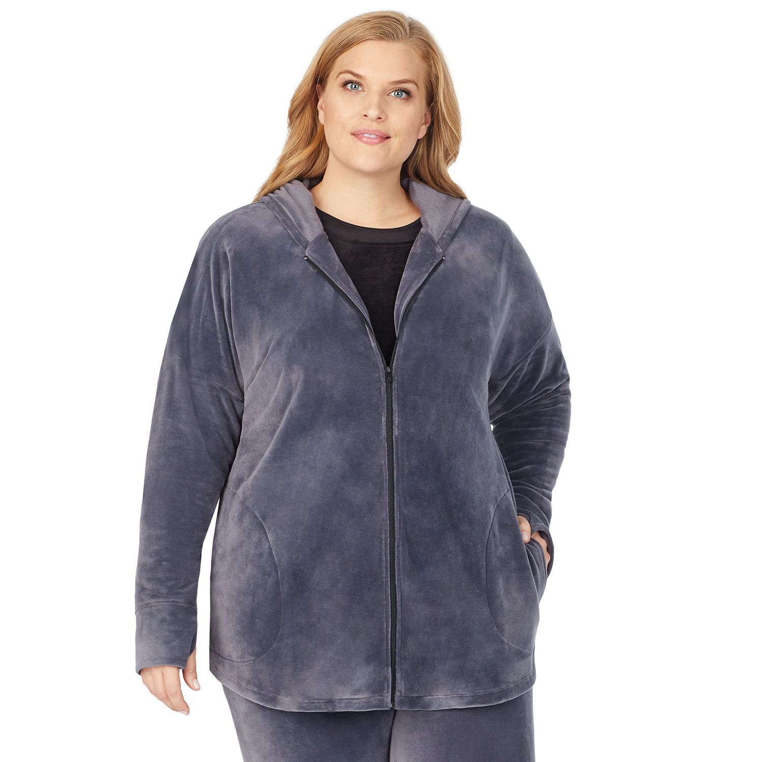 plus size cuddl duds fleece hooded wrap cardigan